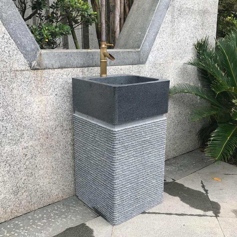 石头洗手台盆一体庭院石材立柱盆户外落地式卫生间洗脸盆花园水池