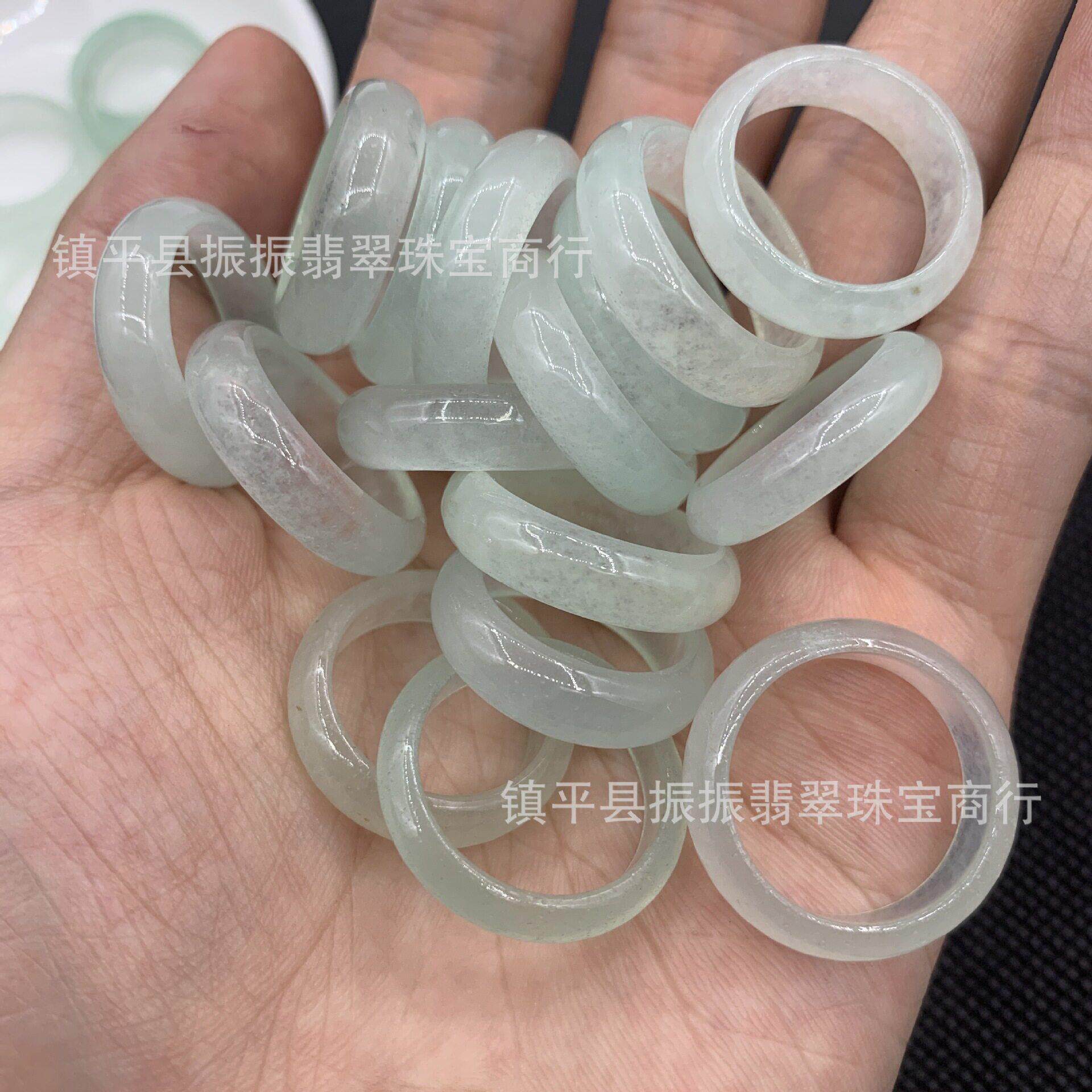 冰种浅豆色戒指25mm 玉石饰品女款玉指环尾戒 戒指圈 跑环玉器