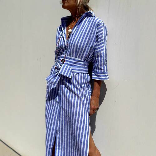 Womens 2026 Shirt Dress Casual Lapel 3 4 Sleeve Button Split