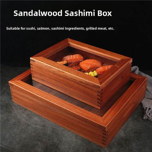 Sapili生鱼片原料展示盒寿司木盒三文鱼生鱼片烧烤盘木盒储存盒实