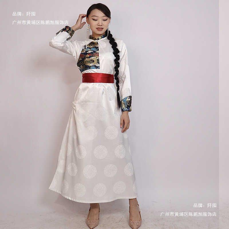 蒙古族舞蹈演出服蒙古袍子女长款日常生活装春夏季蒙古服装女