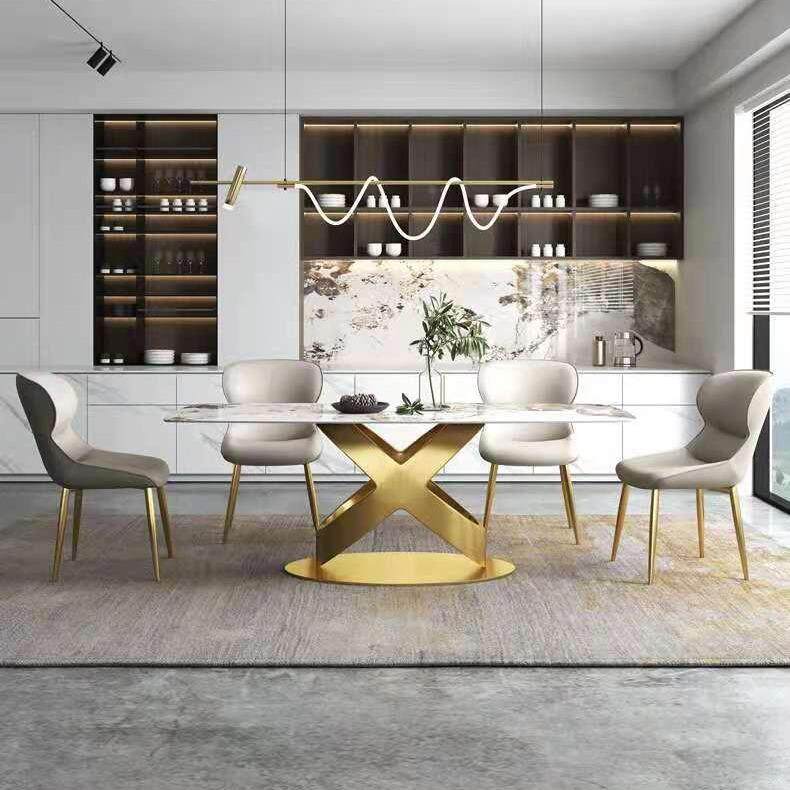 现代简约轻奢餐桌小户型家用长方形餐厅饭桌意式亮面大理石桌