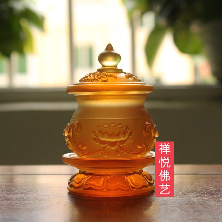 禅悦佛艺手工古法琉璃浮雕莲花圣水杯佛供用品水贡杯摆件佛前供具