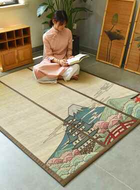 高档竹席地毯卧竹室窗榻榻米编中式客厅地垫日式房间床边满铺叠折