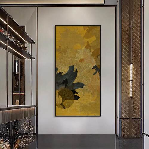 新式大气象红色饰画黄装色大尺寸YZ202411玄关酒店餐厅画横中版艺
