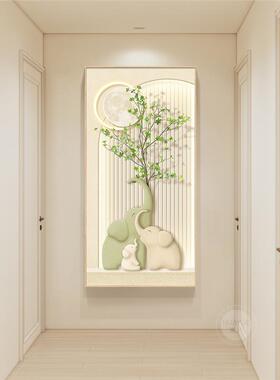 奶油风玄关画大象绿植简客厅饰走廊过道挂画装现代约高档入HY6344