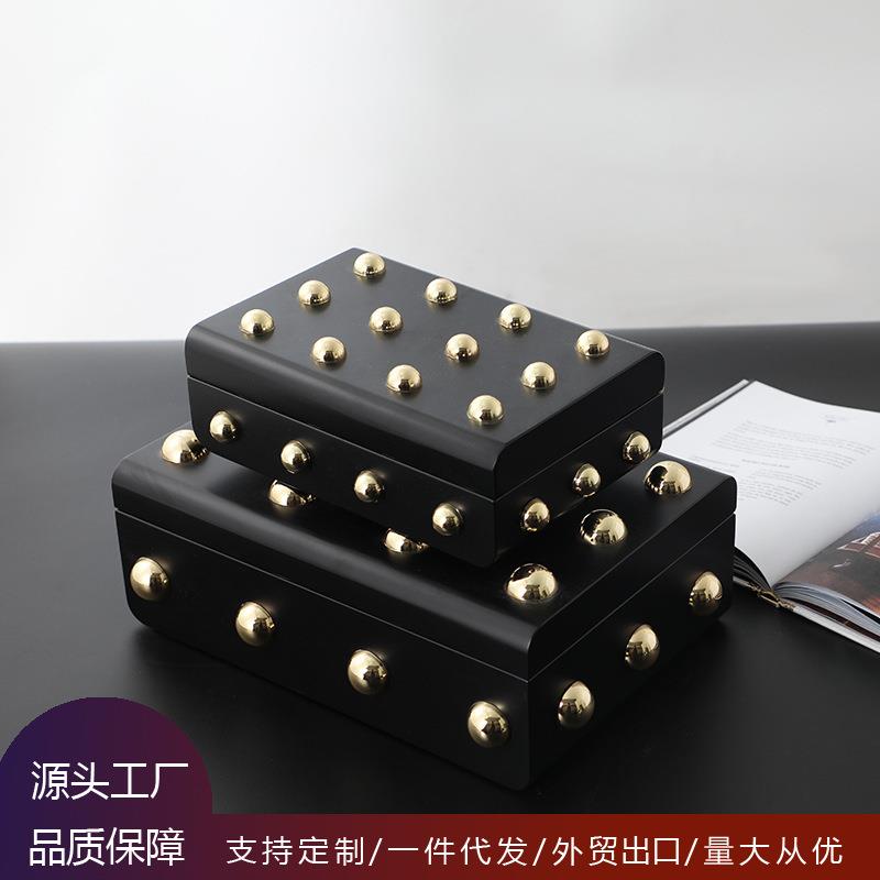 梵茜亚光黑色木质烤漆首饰盒 北欧轻奢风家居收纳盒摆件
