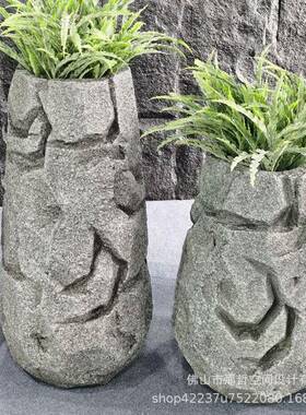 异形仿岩石玻璃钢花器室内落地仿真绿植种植花瓶组合造景装饰配件