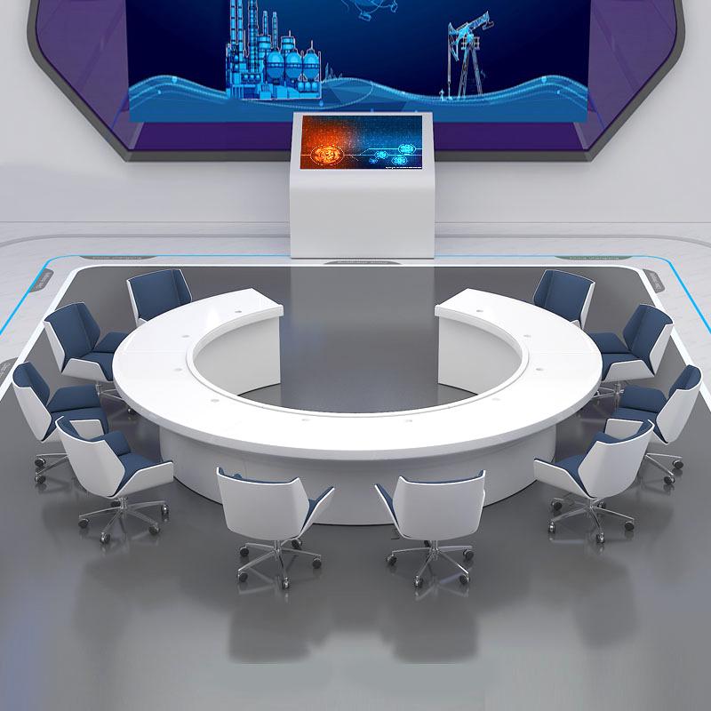 现代圆形烤漆大小型会议桌椅组合商务洽谈谈判接待办公桌创意弧形