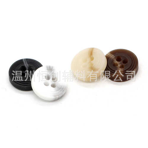 恒创复古四眼树脂钮扣棒花拉花双圈扣子圆形哑光DIY纽扣现货批发