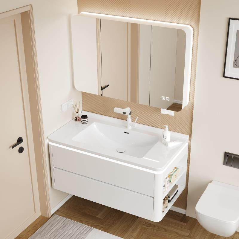 橡木浴室柜岩板热弯一体陶瓷盆洗手盆柜组合奶油风卫浴洗漱台边柜,家装主材,浴室柜组合,淘宝优惠券,粉丝福利购,淘宝优惠卷