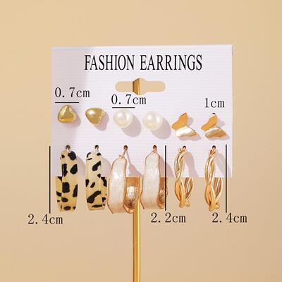 Leopard Earrings women 6 pairs 豹纹耳环套装6对女蝴蝶耳钉C型