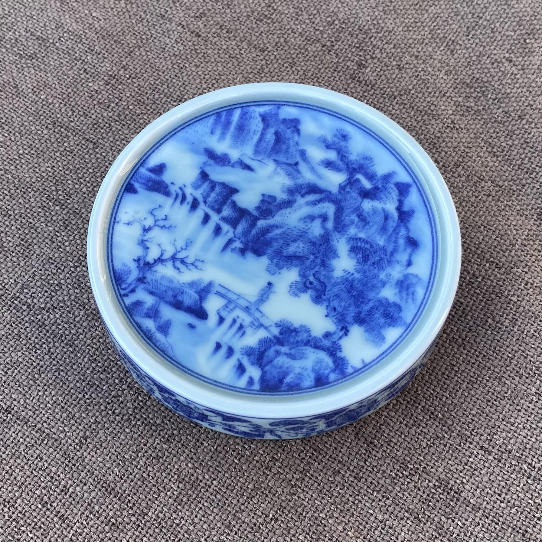 景德镇山水青花瓷杯垫高档功夫茶具茶壶盖置盖托紫砂壶盖置托茶托