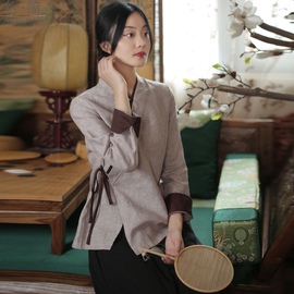 棉麻唐装茶艺服汉服套装中国风女装中式盘扣上衣茶艺师服装两件套