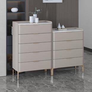 意式 轻奢岩板木斗物柜五斗柜现代简约轻奢弧形客厅屉收纳实柜抽卧