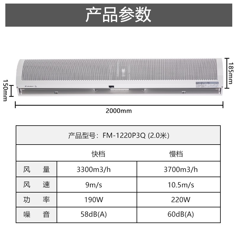 9贯流式商用幕机羚幕米.风.11风8..5隔热机薄金10帘风静音空气2
