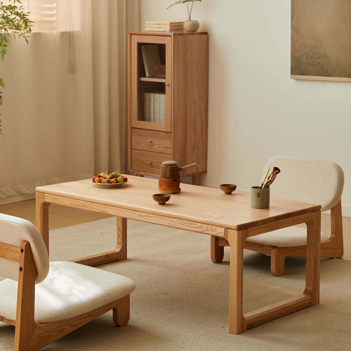 北美橡木实木茶桌新中式禅意原木茶几日式榻榻米炕桌家用客厅茶台