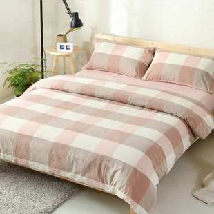格子纯棉被套床单床上用品床笠款 水洗棉四件套日系风格 床品可代发