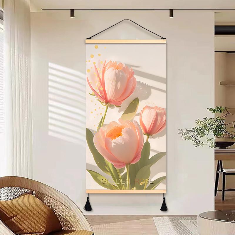 新款奶油风花卉郁金香玄关挂画入户走廊餐厅装饰画背景墙卧室布艺图片
