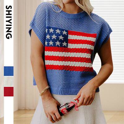 Women Comfortable Flag Print Sleeve Sweater Summer Days