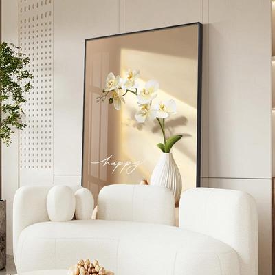 网红北欧植奶油画风客厅挂画落地愈系原木关风治绿沙发背景墙玄装