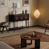 法式 饰柜 实木复古玄关柜客厅靠墙柜中古风黑色香云纱入户玄关桌装