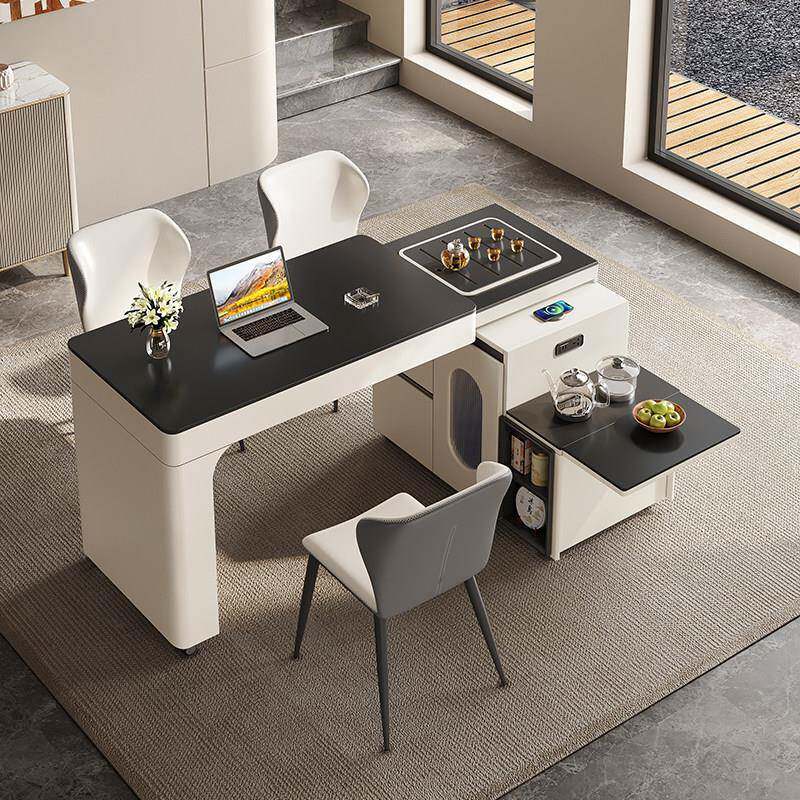 阳台移动旋转伸缩多功能家用小户型茶桌椅组合泡茶桌岩板茶台边柜