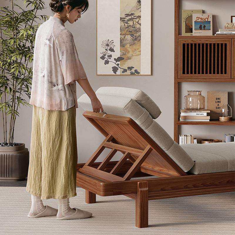 新中式实木沙发床小户型卧室书房阳台现代简约单人贵妃床两用躺椅