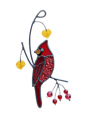 玻璃镶嵌鸟挂饰窗饰红衣小鸟欧美创意礼品玻璃挂饰批发