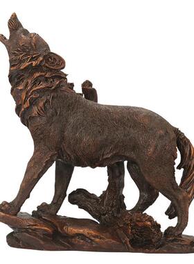 欧式树装脂摆工艺品狼件狼北方图腾家居客厅电视狼柜书房饰品