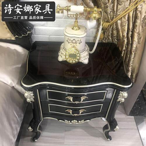 欧式实木床头柜 主卧奢华新古典雕花储藏柜装饰柜储物家具