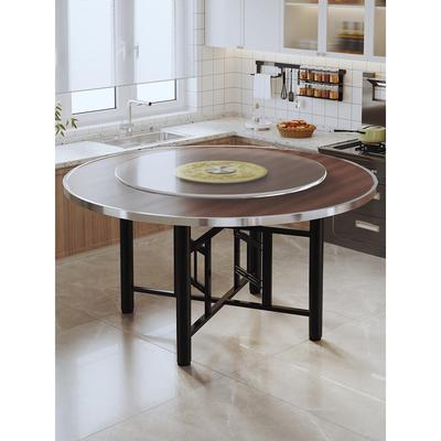 实木餐桌圆桌家用小户型吃饭圆桌子带转盘酒店饭店大桌子折叠饭桌