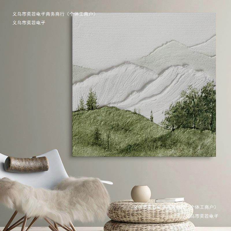 现代客厅绿色山水手绘油画玄关风景画抽象挂画厚肌理纯餐厅装饰画