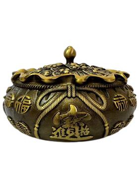 厂家黄铜制作烟灰缸钱袋子铜烟缸带盖烟灰缸礼品装饰品摆件