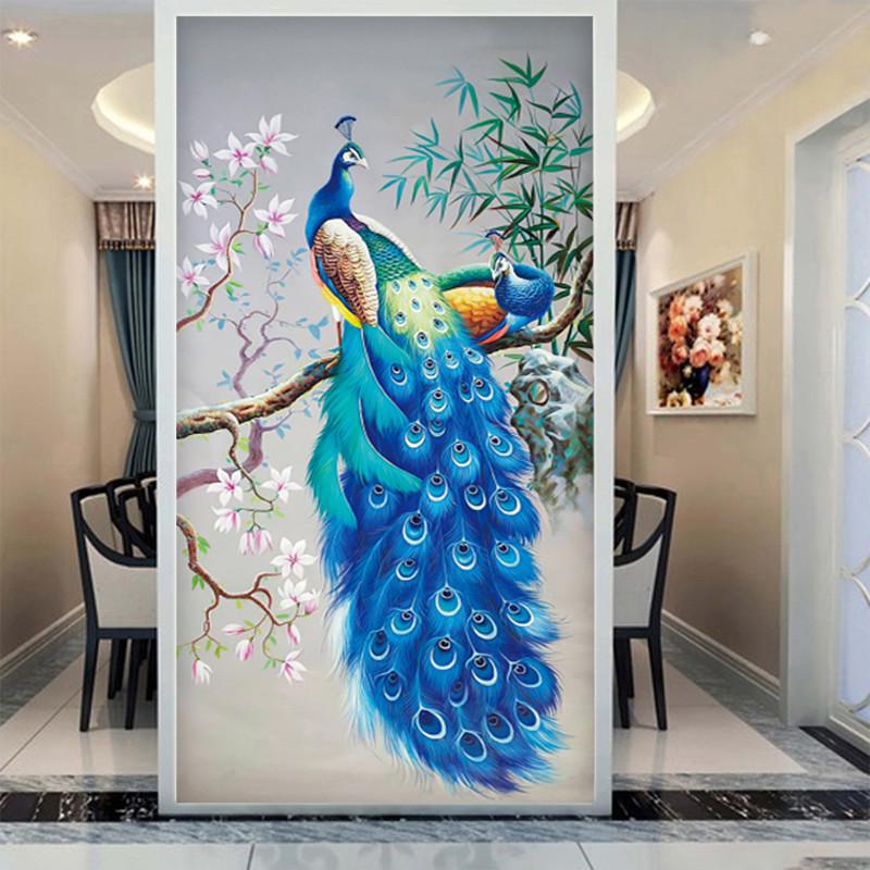 过道玄关壁纸现代布走廊简约背景装饰画墙壁画3d孔雀立体进墙门墙图片