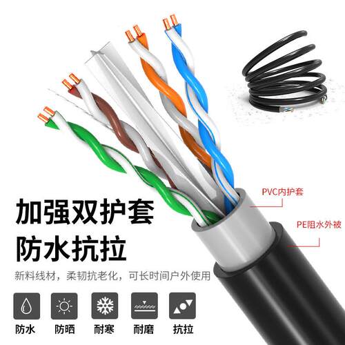 国标纯铜室外超五类六类网线家用千兆户外监控专用POE网络双绞线