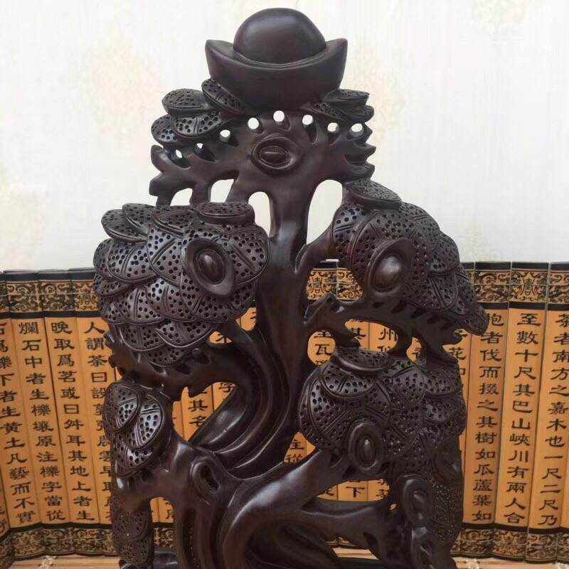 非洲花梨木雕招财树摆件黑檀木质工艺品家居办公饰品