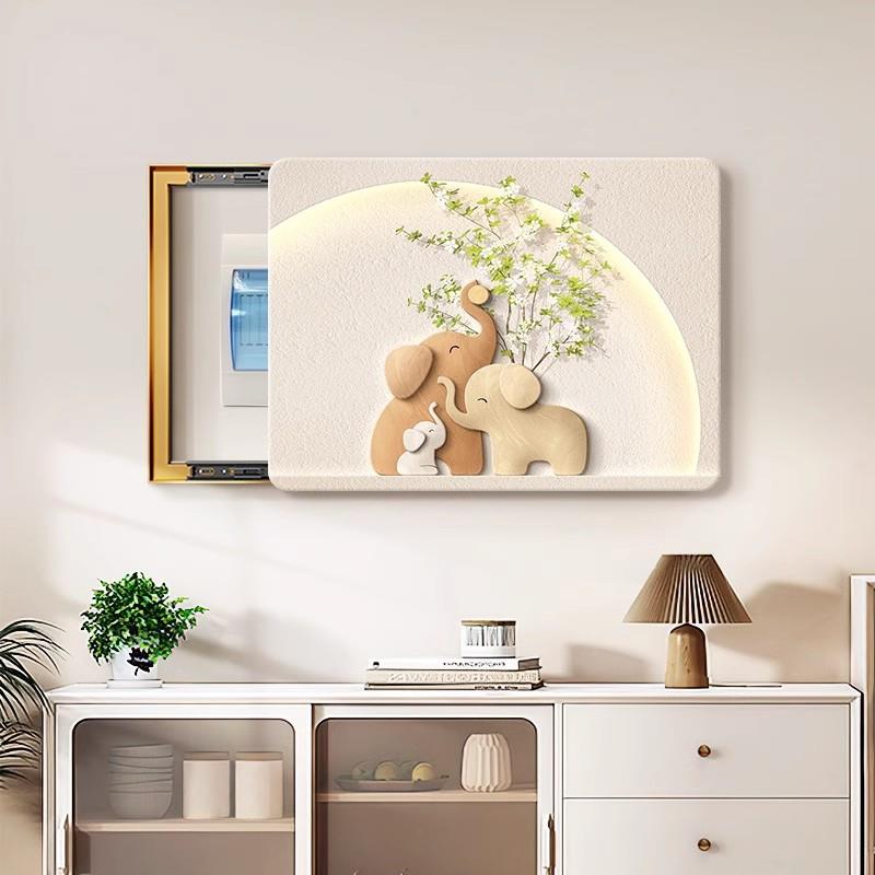 电表箱装饰画2024新款奶油风配电箱遮挡挂画大象空开箱弱电箱壁画