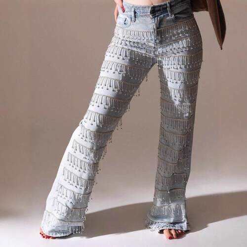 Bright diamond tassel straight leg jeans for women
