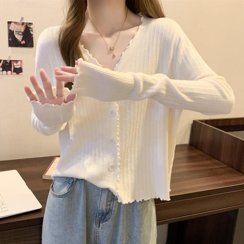 女式v领针织开衫春季,秋季和夏季2025新的加码妇女底衬衫妇女长