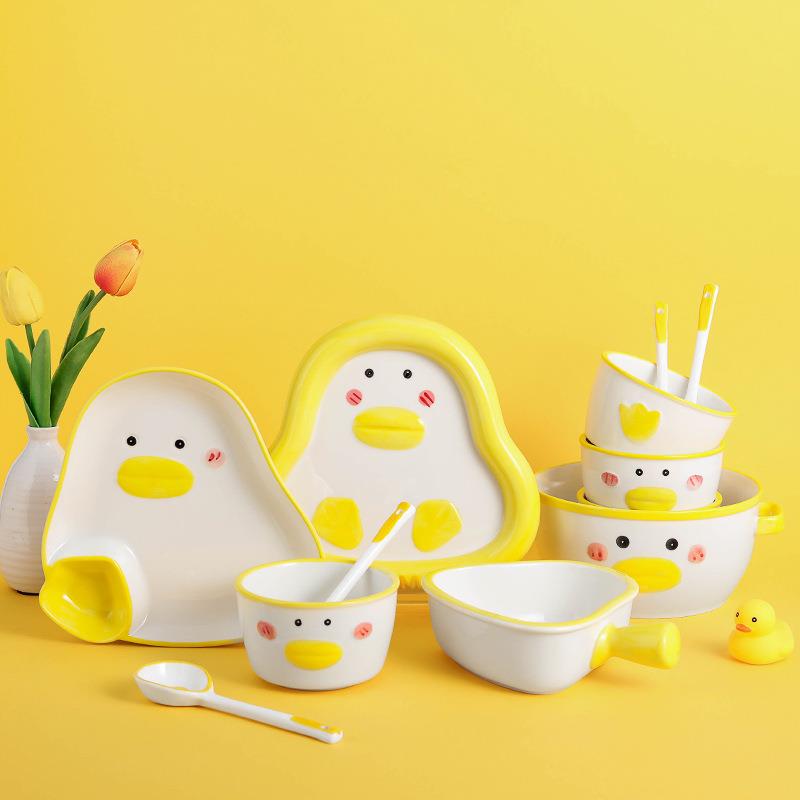 可爱创意卡通陶瓷餐具套装釉下彩儿童餐盘饺子盘家用饭碗盘大汤碗