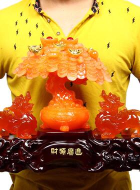 聚宝盆摇钱树客厅摆设招财貔貅摆件一对乔迁开 业礼品风水工艺礼