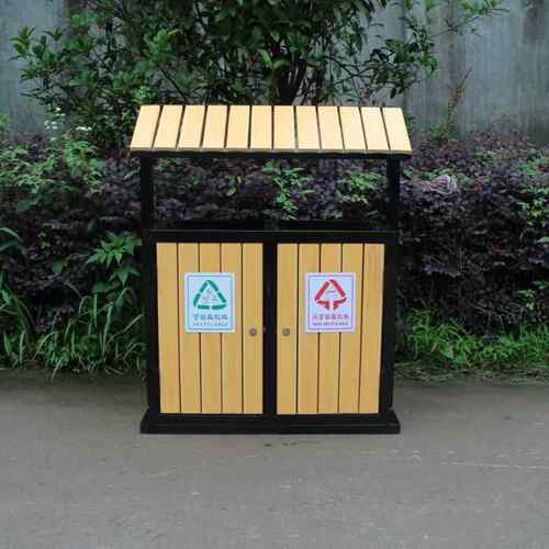 钢木垃圾桶小区街道双分类镀锌板加塑木组合工艺垃圾箱镀锌钢木