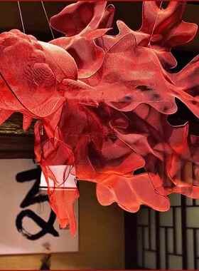 金鱼雕塑铁艺轻奢中式空中悬挂吊饰金属网格商场酒店大型摆件定制