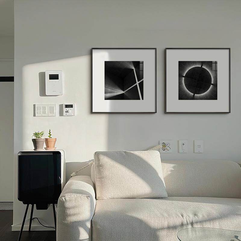 默片 现代简约黑白玄关画高级摄影复古挂画六联工业风客厅装饰画