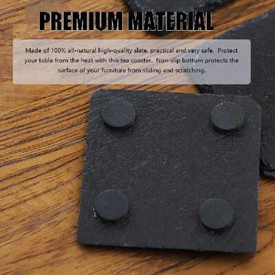 8 PCS Natural Slate Drink Coasters Round Black Stone