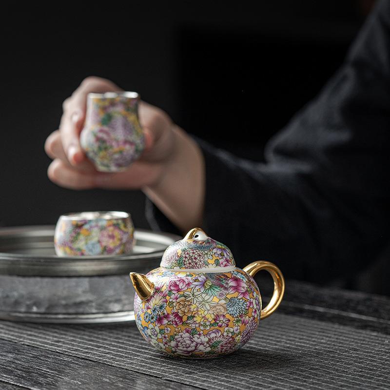 万花葫芦掐丝珐琅彩鎏银茶具功夫茶具泡茶杯茶壶一壶两杯礼盒装