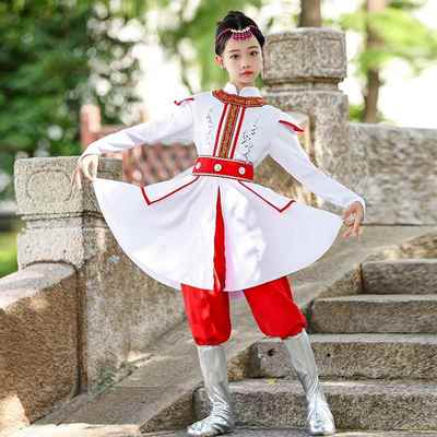 高档儿童蒙古族马白舞草原筷子舞蒙演出少童数民族表演服男女族袍