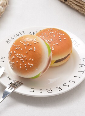 新款直销仿真汉堡模型摆件 摄影道具慢回弹心形假面包 树脂工艺品