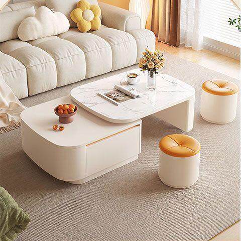 奶油风可伸缩茶几现代简约客厅家具家用落地电视柜茶几组合茶桌